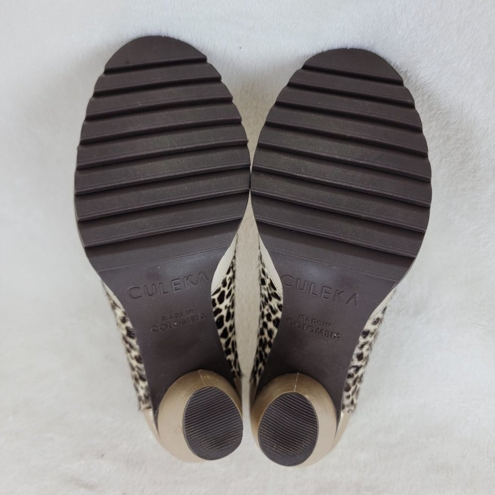 CULEKA Hand Made Beige Gold Leppard Calf Hair Leather Slip On Pump Size 8.5 Y2K - Picture 7 of 8